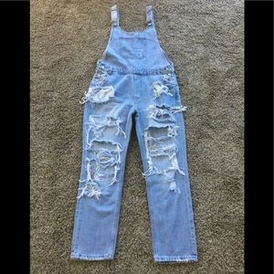 ZEE GEE WHY x FREE PEOPLE DISTRESSED OVERALLS M